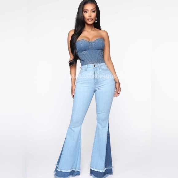 Nwt Fashion Nova Boho High Waisted Extreme Bell Bottom Jeans With Frayed Hem - Picture 7 of 14